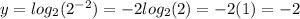 y = log_{2} (2^{-2}  ) = -2 log_{2} (2) = -2 (1) = -2