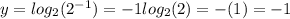 y = log_{2} (2^{-1}  ) = -1 log_{2} (2) = - (1) = -1