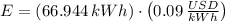 E = (66.944\,kWh)\cdot \left(0.09\,\frac{USD}{kWh} \right)