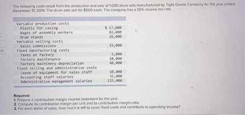 The following costs result from the production and sale of 1,000 drum sets manufactured by Tight Dru