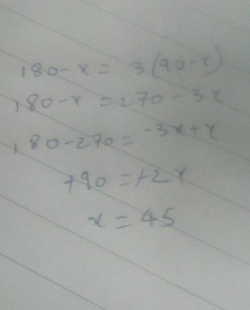 Please help. will mark brainliest if its right.180-x=3(90-x)