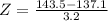 Z = \frac{143.5 - 137.1}{3.2}