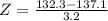 Z = \frac{132.3 - 137.1}{3.2}