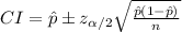 CI=\hat p \pm z_{\alpha/2}\sqrt{\frac{\hat p(1-\hat p)}{n}}