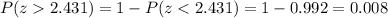 P(z2.431) =1-P(z
