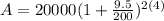 A=20000(1+\frac{9.5}{200})^{2(4)}