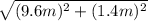 \sqrt{(9.6 m)^{2} + (1.4 m)^{2}}