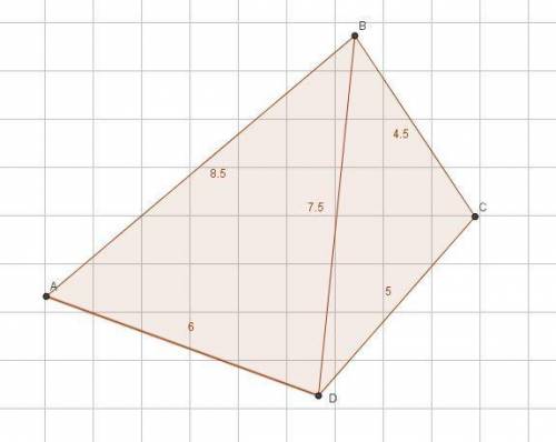 Draw a quadrilateral ABCD with AB = 8.5cm, BC =4.5cm, CD =5cm , DA = 6cm , BD =7.5cm. Draw an equal