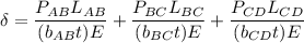 \delta = \dfrac{P_{AB}L_{AB}}{(b_{AB}t)E} +\dfrac{P_{BC}L_{BC}}{(b_{BC}t)E}+\dfrac{P_{CD}L_{CD}}{(b_{CD}t)E}