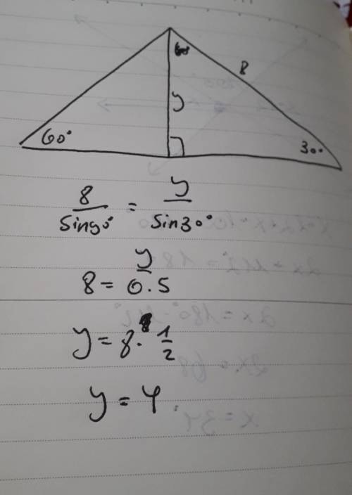 Analyze the diagram below and complete the instructions that follow.

8
60°
30°
Find the value of y.