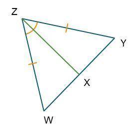 Triangle W Z Y is cut by bisector Z X. The lengths of sides Z W and Z Y are congruent. ZX bisects ∠W