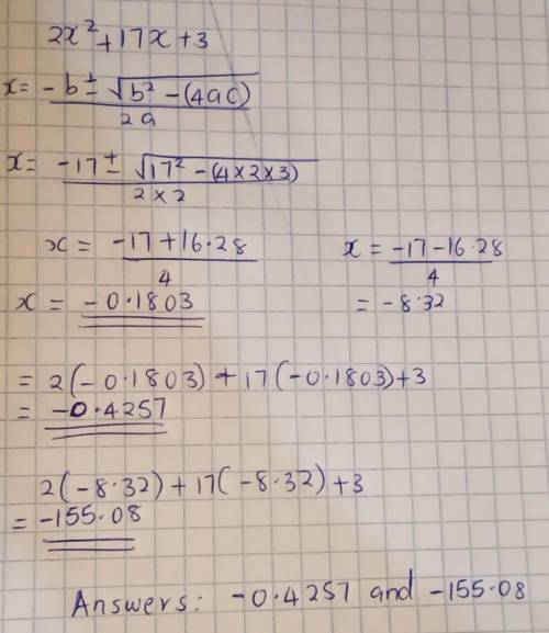 Simplify 2x squared+17x+3