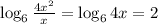 \log_6 \frac{4x^2}{x} = \log_6 4x = 2