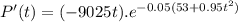 P'(t) = (-9025t).e^{-0.05(53+0.95t^2)}