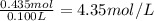 \frac{0.435mol}{0.100L} =4.35 mol/L