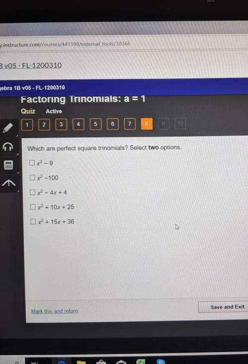 Which are perfect square trinomials? select two options a. x^2 -9 b. x^2 -100 c. x^2 - 4x + 4 d. x^