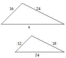 Find the length of x. assume the triangles are similar.