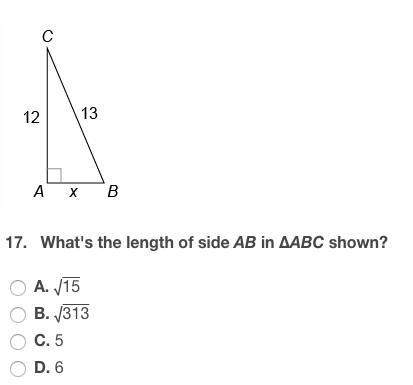 What's the length of side ab in abc shown?