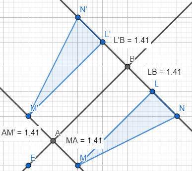 Graph a triangle (lmn) and reflect it over the line y=x to create triangle l'm'n'. describe the tran