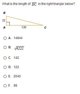 What is the length of bc in the right triangle below?  a. 14844 b. √4222 c.
