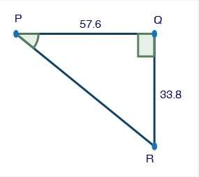 In △pqr, find the measure of ∡p. triangle pqr where angle q is a right angle. qr measure