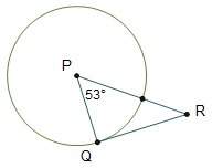 Qr is tangent to circle p at point q. what is the measure of angle r?