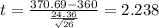 t=\frac{370.69-360}{\frac{24.36}{\sqrt{26}}}=2.238