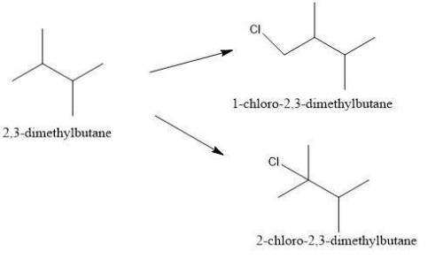 g Draw all possible monochlorinated products of 2,3-dimethylbutane reacting with Cl2 and light. Choo