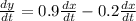 \frac{dy}{dt} = 0.9\frac{dx}{dt} -0.2\frac{dx}{dt}