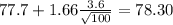 77.7+1.66\frac{3.6}{\sqrt{100}} =78.30