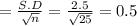 = \frac{S.D}{\sqrt{n} } = \frac{2.5}{\sqrt{25} } =0.5