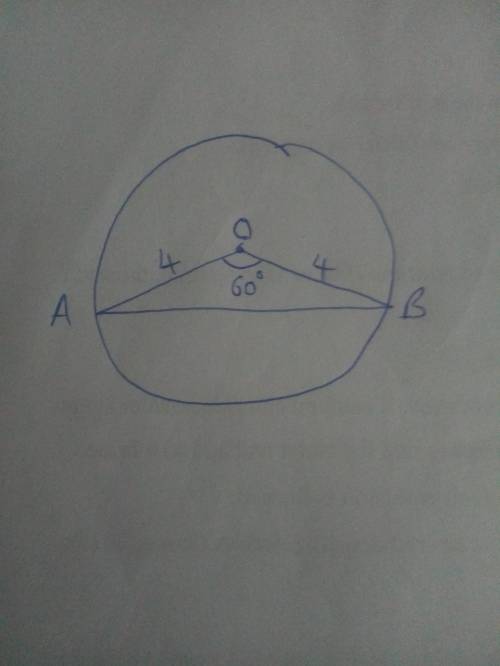 A chord AB divides a circle of radius 4 cm into two segments. If AB subtends a central angle of 60°,