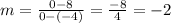 m=\frac{0-8}{0-(-4)}=\frac{-8}{4}=-2