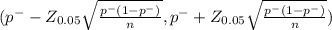 ( p^{-} - Z_{0.05} \sqrt{\frac{p^{-} (1-p^{-} )}{n} } , p^{-} + Z_{0.05} \sqrt{\frac{p^{-} (1-p^{-} )}{n} })