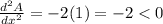 \frac{d^{2} A}{dx^{2} } =  - 2 (1) = -2 < 0
