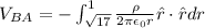 V_{BA}=-\int_{\sqrt{17}}^{1}\frac{\rho}{2\pi \epsilon_0 r}\hat{r}\cdot \hat{r} dr