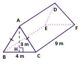 Calculate the surface area of a triangular prism. It has an isosceles triangle face with a base of 4