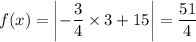 f(x) = \left | -\dfrac{3}{4}\times  3 + 15 \right | = \dfrac{51}{4}