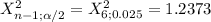 X^2_{n-1;\alpha /2}= X^2_{6; 0.025}= 1.2373