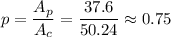 p=\dfrac{A_p}{A_c}=\dfrac{37.6}{50.24}\approx 0.75