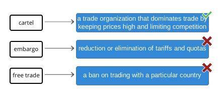 Match each scenario with a concept related to the regulation of international trade.

cartel -->