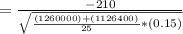= \frac{-210}{\sqrt{\frac{(1260000) + (1126400)}{25} * (0.15)}}