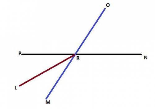 3 lines are shown. A line with points P, R, N intersects a line with points M, R, O at point R. A li