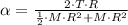 \alpha = \frac{2\cdot T \cdot R}{\frac{1}{2}\cdot M\cdot R^{2}+M\cdot R^{2} }