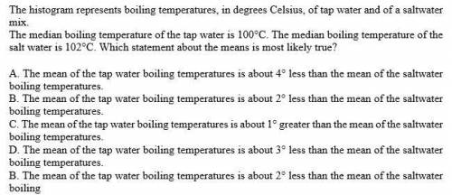 The histogram represents the distributions of boiling

temperatures, in degrees Celsius, of tap wate