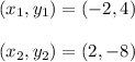 (x_1, y_1) = (-2, 4) \\\\(x_2, y_2) = (2,-8) \\\\