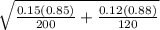 \sqrt{\frac{0.15(0.85)}{200} + \frac{0.12(0.88)}{120} }