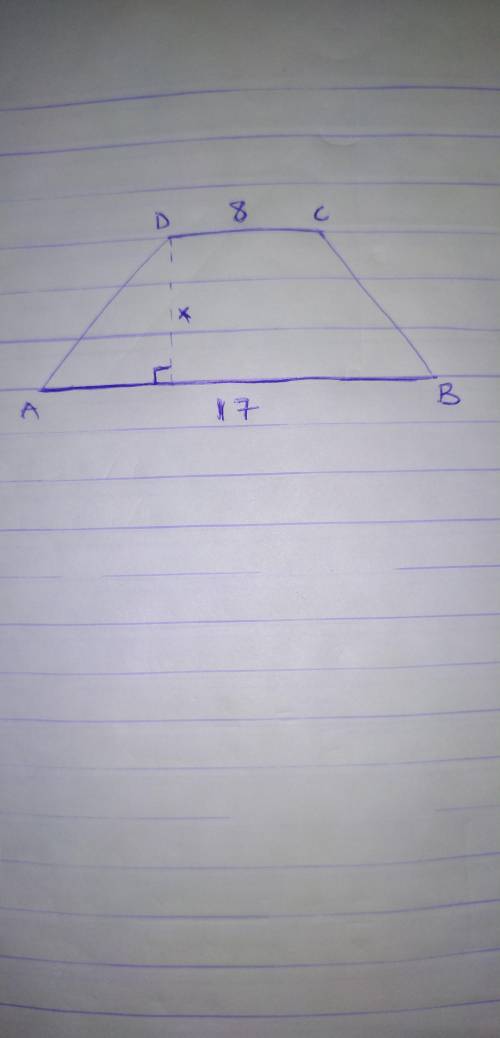 If the area of the trapezoid below is 75 square units, what is the value of x? AB=17 DC=8

A. 1.5 
B