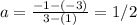 a = \frac{-1 -(-3)}{3 - (1)}  = 1/2