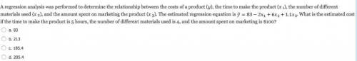 A regression analysis was performed to determine the relationship between the costs of a product (y)